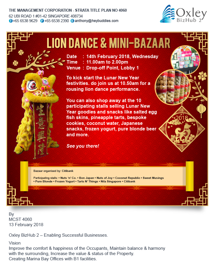 Lion Dance & Mini-Bazaar - 14 Feb 2018
